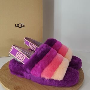 UGG Fluff Yeah Ombre Slide Women's 7 Multi Wool Slingback Slipper Sandal